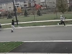 York Regional Police has released video of a shooting on Oct. 29 in Nobleton, where two men fired 30 rounds into an approaching car on a residential street.
