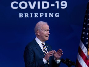 U.S. President-elect Joe Biden speaks at the Queen Theater after a COVID-19 briefing he held December 29, 2020, in Wilmington, Delaware.