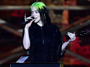 Billie Eilish accepts the International Female Solo Artist award during The BRIT Awards 2020 at The O2 Arena on February 18, 2020 in London, England.