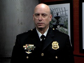 Columbus Police Chief Thomas Quinlan speaks about the termination of Officer Adam Coy following the shooting of Andre Maurice Hill, during a video statement, in Columbus, Ohio.