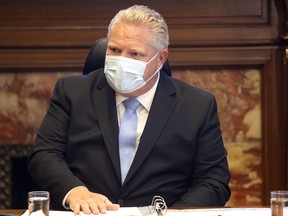 Ontario Premier Doug Ford speaks during a COVID-19 Vaccine Distribution Task Force meeting at the Queen's Park in Toronto on December 4, 2020.