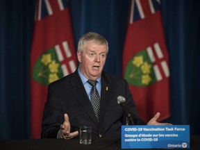 Retired General Rick Hillier, chair of the COVID-19 Vaccine Distribution Task force, responds to a question during a  press conference at Queen's Park in Toronto on Friday, December 11, 2020.