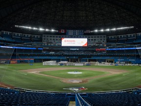 Rogers Centre was transformed into a food bank to aid people during the pandemic.