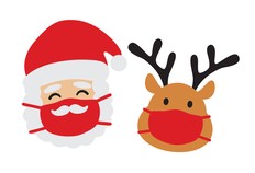 Santa Claus and Rudolph wearing face masks.