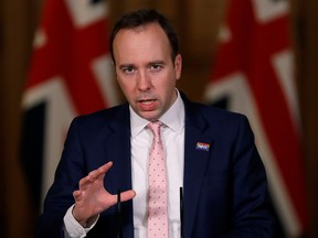Britain's Health Secretary Matt Hancock, speaks on further restrictions to be put in place due to the ongoing coronavirus disease (COVID-19) pandemic at a news conference inside 10 Downing Street in London, Britain December 23, 2020.