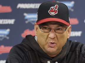 In this Oct. 23, 2016, file photo, Cleveland Indians manager Terry Francona speaks to the media at a team practice for baseball's upcoming World Series against the Chicago Cubs, in Cleveland.
