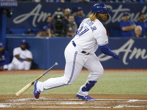 Blue Jays Vlad Guerrero Jr. has been working out this off-season in order to play third base next season. hits a ground ball out during his first at bat in the second inning in Toronto, Ont. on Friday April 26, 2019. Jack Boland/Toronto Sun/Postmedia Network