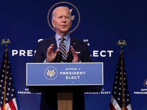 U.S. President-elect Joe Biden delivers remarks on national security and foreign policy at his transition headquarters in Wilmington, Delaware, December 28, 2020.