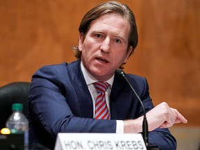Christopher Krebs, former director of the Cybersecurity and Infrastructure Security Agency, testifies in Washington, December 16, 2020.