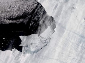 Icebergs detach from the Pine Island Glacier in Antarctica, one of the continent's fastest-retreating glaciers, Feb. 11, 2020.