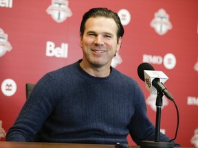 Greg Vanney during a Toronto FC press conference on November 13, 2019.