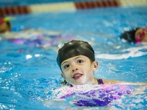 Kyra Menzie, 8, at a Variety Village synchro swim team practice in Toronto, Ont. on Sunday November 15, 2020.