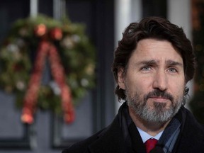 Canadian Prime Minister Justin Trudeau speaks during a Covid-19 briefing at the Rideau Cottage in Ottawa, Ontario, on December 18, 2020.