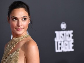 Actress Gal Gadot arrives for the world premiere of Warner Bros. Pictures' "Justice League," November 13, 2017 at the Dolby Theater in Hollywood, California.