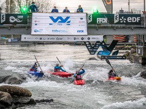 Lea Baldoni (second from left) competes in an extreme slalom World Cup race in Pau, France, last month.