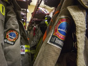 Firefighters' gear is seen here at Toronto Fire Station 312 in Yorkville in Toronto, Ont. on Thursday, Dec. 17, 2020.