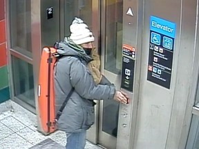 An image released by Toronto Police of a man sought in the theft investigation of a violin on the TTC on Dec. 18, 2020.