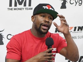 Floyd Mayweather Jr. speaks during a news conference at the Mayweather Boxing Club on December 6, 2018 in Las Vegas, Nevada.
