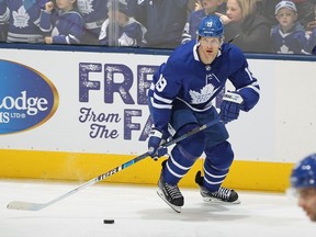 Jason Spezza of the Toronto Maple Leafs warms up prior to action against the Anaheim Ducks in an NHL game at Scotiabank Arena on February 7, 2020 in Toronto, Ontario, Canada.