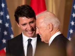 Prime Minister Justin Trudeau and then U.S. Vice President Joe Biden at a state dinner in Ottawa December 8, 2016.
