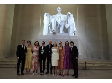 U.S. President Joe Biden, first lady Jill Biden and their family pose at the Lincoln Memorial where the president participated in a televised ceremony on Jan. 20, 2021 in Washington, D.C.