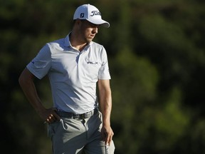 Justin Thomas of the United States reacts on the 18th green during the third round of the Sentry Tournament Of Champions at the Kapalua Plantation Course on January 09, 2021 in Kapalua, Hawaii.