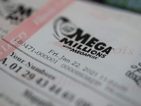 Mega Millions lottery tickets are sold at a 7-Eleven store in the Loop on January 22, 2021 in Chicago, Illinois.
