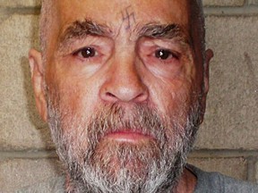 This file handout photo taken on March 18, 2009 and released by the California State Prison, Corcoran, on March 19, shows mass murderer Charles Manson