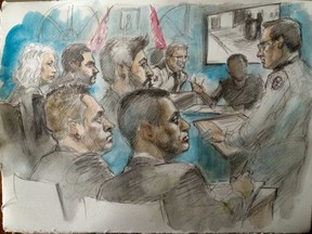 Const. Adam Lourenco, bottom left, and Const. Scharnil Pais, were found guilty under the Police Act.