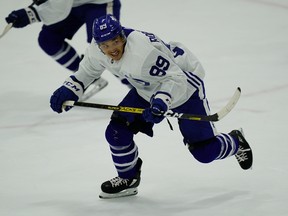 Toronto Maple Leafs forward Nick Robertson (89) during a workout at the Ford Performance Centre. July 13, 2020.