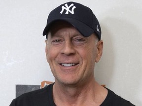 In this handout photo provided by Hand in Hand, Bruce Willis caption at ABC News' Good Morning America Times Square Studio on September 12, 2017 in New York City.