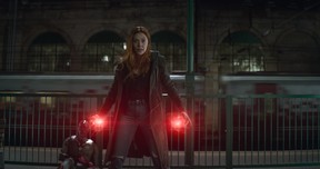 Vision (Paul Bettany) and Scarlet Witch/Wanda Maximoff (Elizabeth Olsen) in a scene from Avengers: Infinity War.
