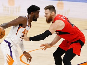 Aron Baynes (right) has struggled mightily so far as a Toronto Raptor.