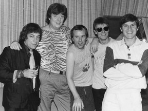 The Animals following there 1980s reunion tour. (Left to right) Eric Burdon, Chas Chandler, John Steel, Hilton Valentine and Alan Price.