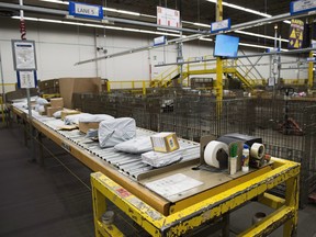 Parcels and mail await delivery in the mail room  at the Canada Post Gateway location in Mississauga on January 24, 2018.