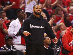 Rapper Drake attends Game 6 of the Eastern Conference final between the Milwaukee Bucks and the Toronto Raptors at Scotiabank Arena on May 25, 2019 in Toronto.