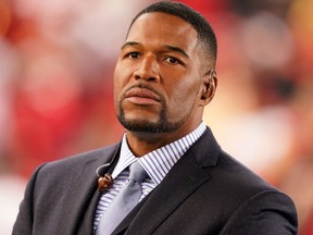 TV personality Michael Strahan looks on prior to the NFC Championship game between the San Francisco 49ers and the Green Bay Packers at Levi's Stadium on January 19, 2020 in Santa Clara, California.