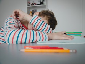 Child stressed from remote learning difficulty.