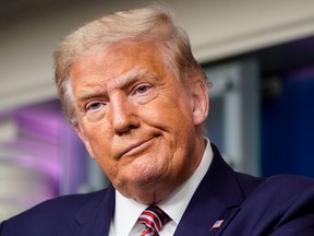 WASHINGTON, DC - SEPTEMBER 27: U.S. President Donald Trump reacts to a question during a news conference in the Briefing Room of the White House on September 27, 2020 in Washington, DC. Trump is preparing for the first presidential debate with former Vice President and Democratic Nominee Joe Biden on September 29th in Cleveland, Ohio. (Photo by Joshua Roberts/Getty Images)