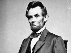 A photographic portrait is displayed showing Abraham Lincoln, the 16th president of the United States.