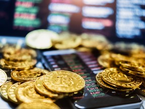 New virtual money concept, Gold Bitcoins ( btc ).