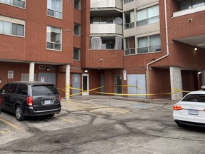 Toronto Police tape at the scene of the first murder of the year at 2495 Eglinton Ave. E.