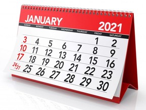 January 2021 calendar.