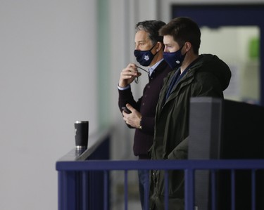 Toronto Maple Leafs general manager Kyle Dubas oversees things at practice with Brendan Shanahan  in Toronto on Tuesday January 12, 2021. Jack Boland/Toronto Sun/Postmedia Network