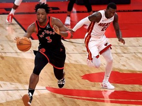 OG Anunoby drilled a season-high five three-pointers against the Heat on Friday.  Getty Images