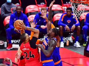 Norman Powell goes up for a shot against the New York Knicks.