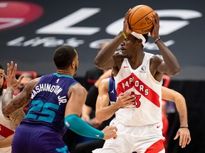 Toronto Raptors forward Pascal Siakam (43) looks to pass during a game against the Charlotte Hornets at Amalie Arena.