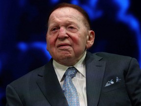 Sheldon Adelson sits onstage before a speech by U.S. President Donald Trump at the Israeli American Council National Summit in Hollywood, Fla.,  Dec. 7, 2019.