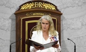 Gov. Gen. Julie Payette delivers the throne speech in the Senate chamber in Ottawa on Wednesday, Sept. 23, 2020.