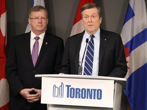 Toronto Mayor John Tory (right) and Budget Chief Gary Crawford at City Hall on March 4 2019.